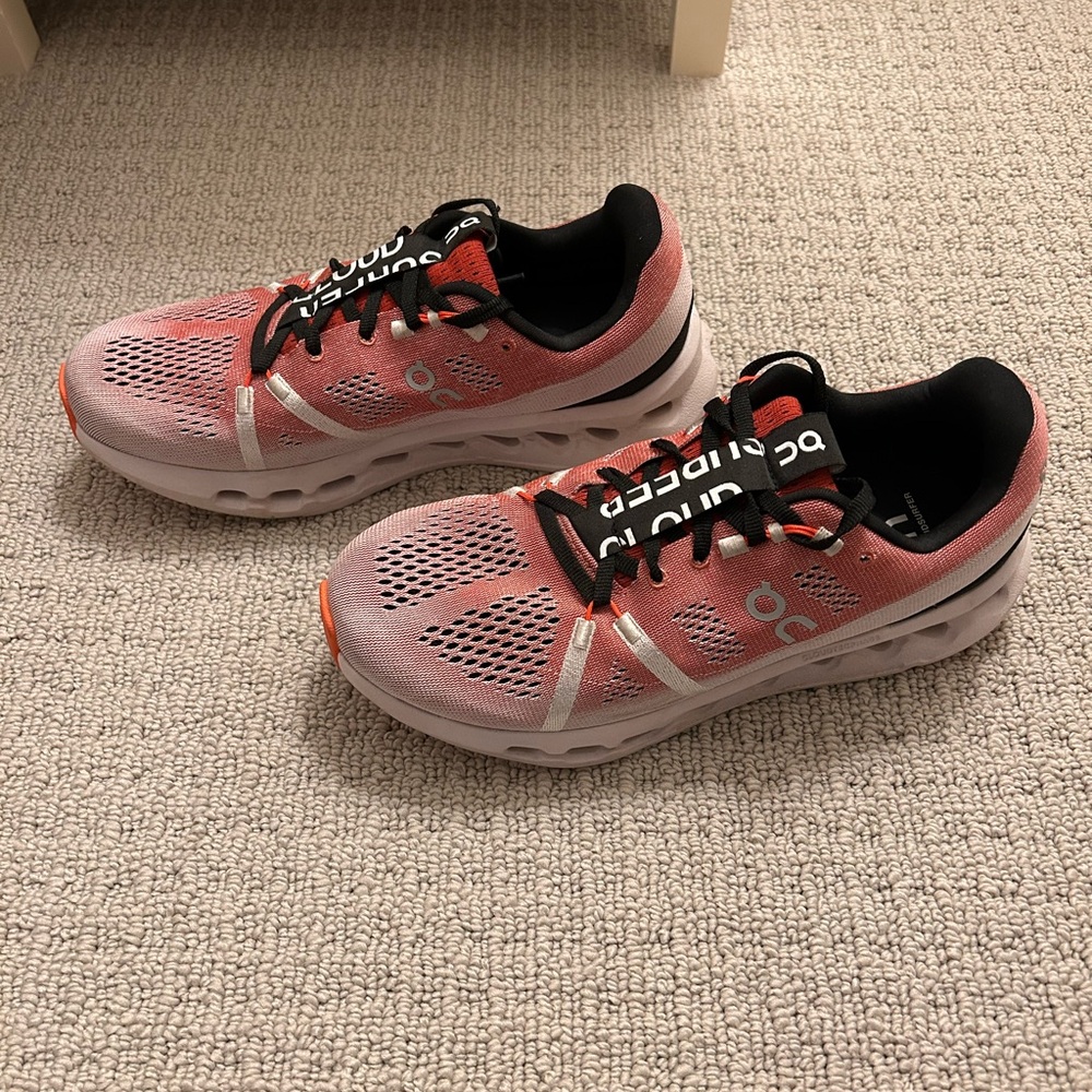 On Running Unisex Coral and Black Sneakers